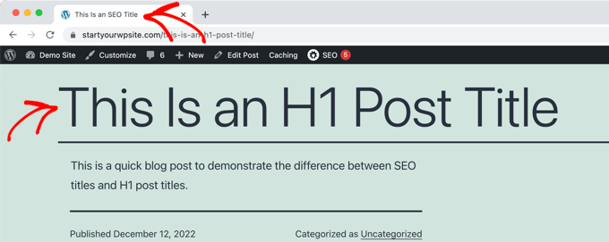 Example of an H1 Title in the Post and SEO Title in the Browser Tab Example of an H1 Title in the Post and SEO Title in the Browser Tab