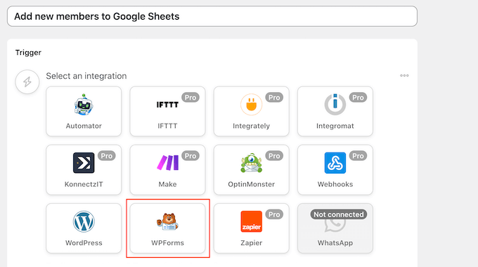 Creating an automation workflow for WPForms and Google Sheets