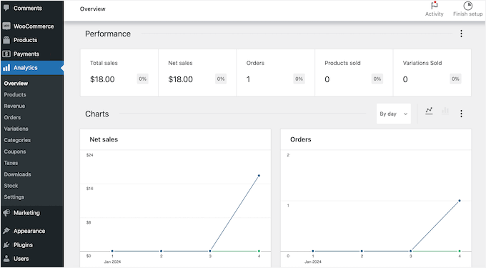 WooCommerce's analytics overview