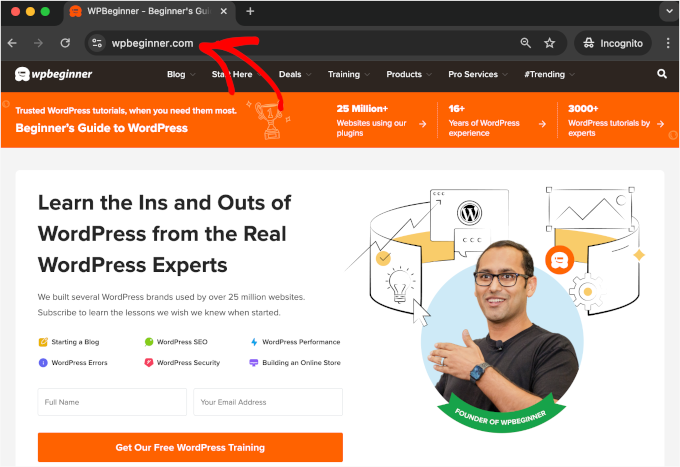 The WPBeginner homepage The WPBeginner homepage