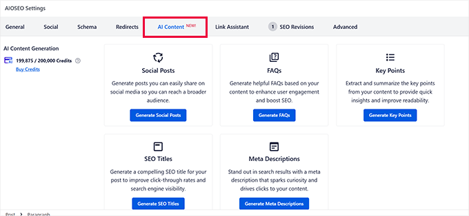 Generating AI content in AIOSEO Generating AI content in AIOSEO