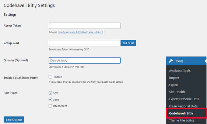 Bitly plugin settings Bitly plugin settings