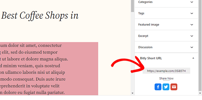 Bitly Shorturl in post editor Bitly Shorturl in post editor