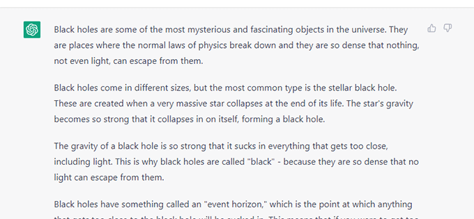 ChatGPT response example 1 ChatGPT response example 1: Essay on black holes