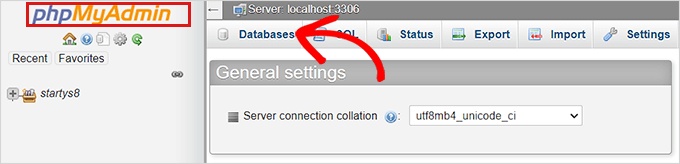 click-database-tab Click the Database tab from the navigation menu