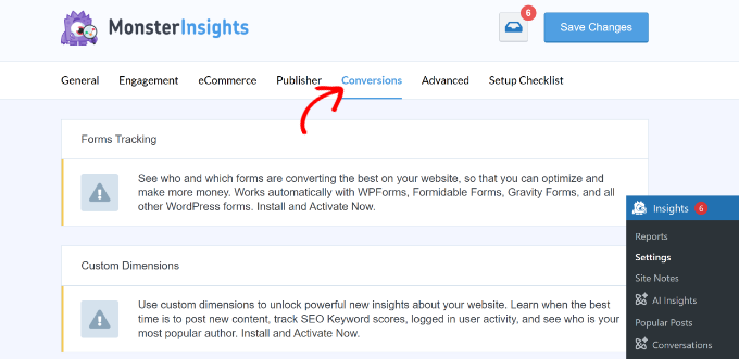 Conversion settings in MonsterInsights Conversion settings in MonsterInsights