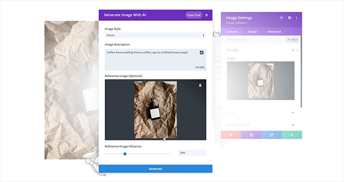 Divi AI görsel oluşturucu ve görsel özelleştirici Divi AI ile Görüntü Oluşturma