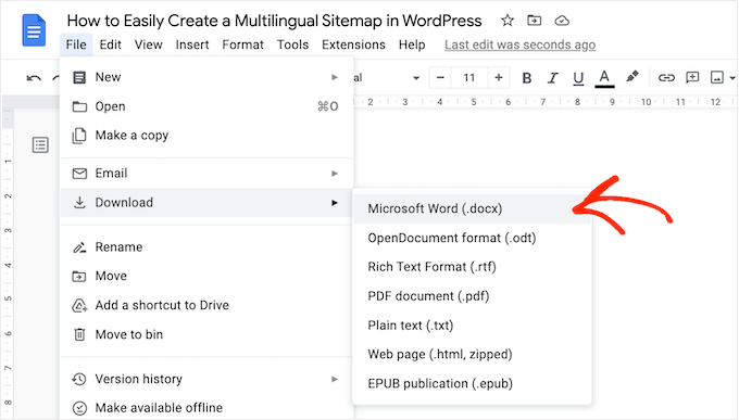 Downloading a Google Doc Downloading a Google Doc