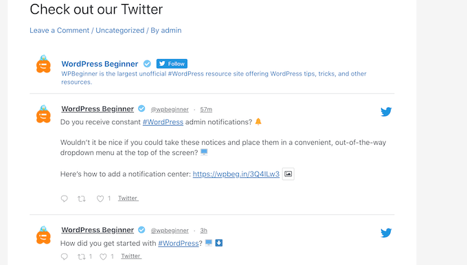 A Twitter feed, embedded on a WordPress blog or page A Twitter feed, embedded on a WordPress blog or page