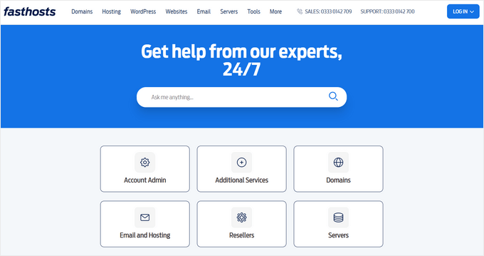 Fasthosts support website options