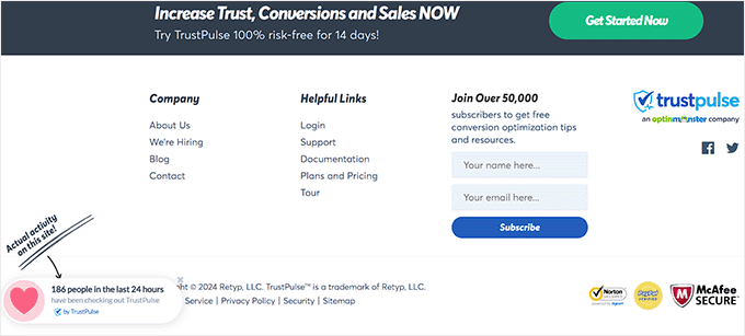 Sozialer Beweis in der Fußzeile