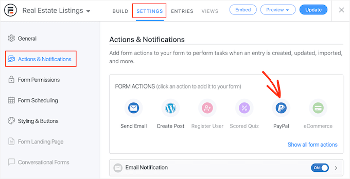 Adding actions to the web directory form Adding actions to the web directory form