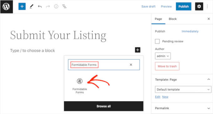 The Formidable Forms WordPress block The Formidable Forms WordPress block