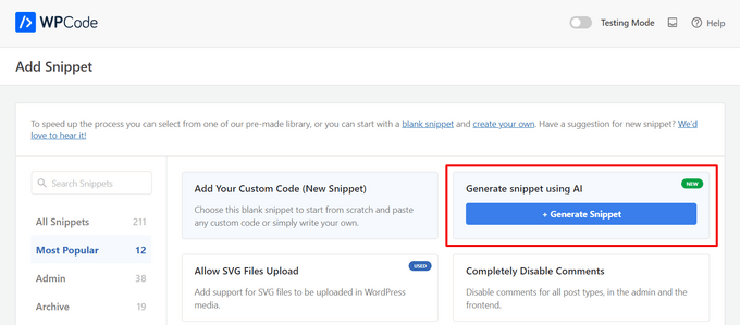 Yapay Zeka ile snippet oluştur seçeneğine tıklayın Yapay Zeka ile snippet oluştur seçeneğine tıklayın