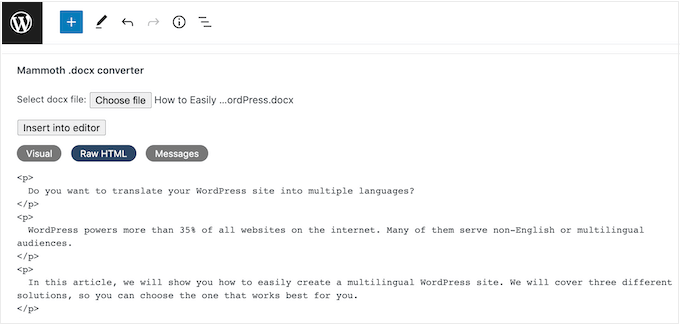 Importing a Google Drive document using HTML code Importing a Google Drive document using HTML code