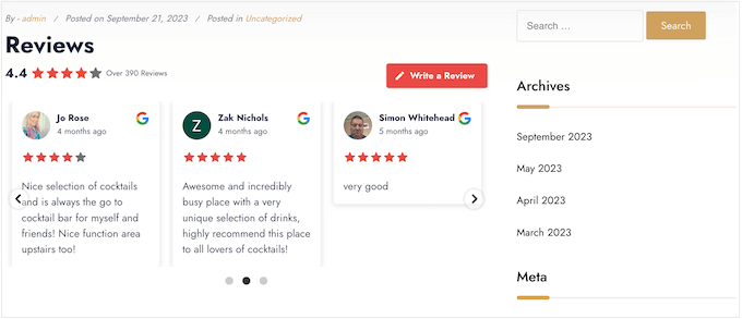 An example of a live review feed, created using Smash Balloon An example of a live review feed, created using Smash Balloon