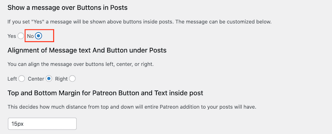 Removing the custom message from a Patreon button in WordPress Removing the custom message from a Patreon button in WordPress