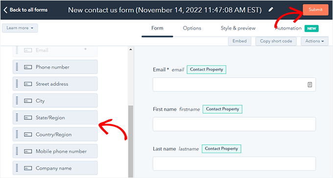 Create a form and click Submit button Create a form and click Submit button