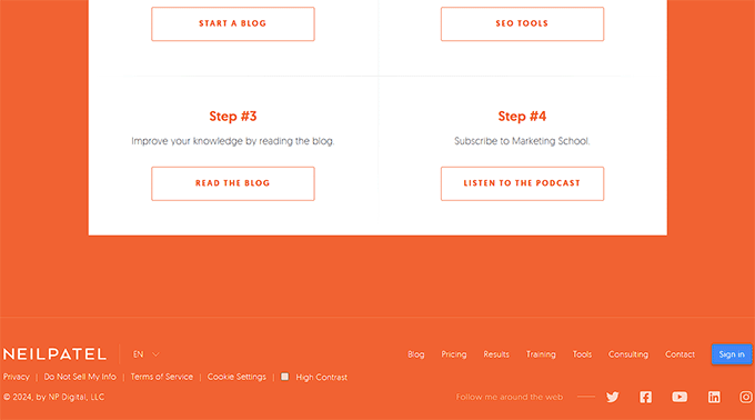 Footer di Neil Patel