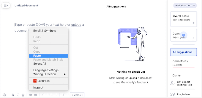 Pasting a Google Doc into the Grammarly writing assistant Pasting a Google Doc into the Grammarly writing assistant