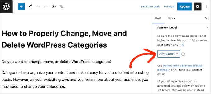 Restricting content based on Patreon levels in the WordPress post and page editor Restricting content based on Patreon levels in the WordPress post and page editor
