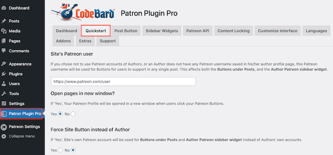 CodeBard's Patron Plugin Pro settings CodeBard's Patron Plugin Pro settings