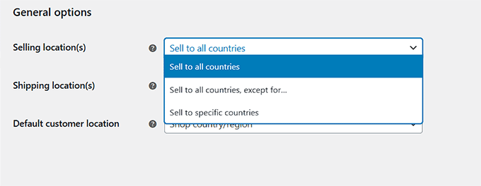 Ve a la Opción General y selecciona Ubicación de venta