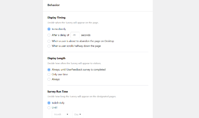 Set behavior settings for NPS survey Set behavior settings for NPS survey