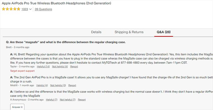 Target Q&A example Target Q&A example