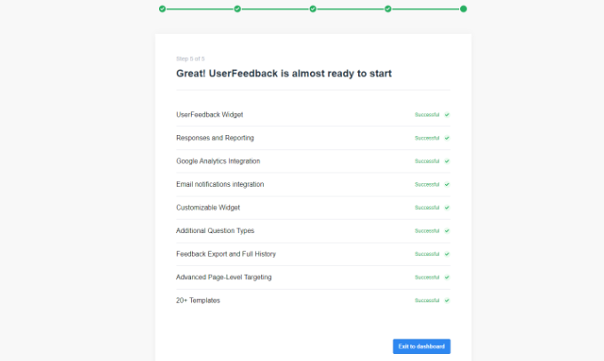 UserFeedback final check in the setup wizard UserFeedback final check in the setup wizard