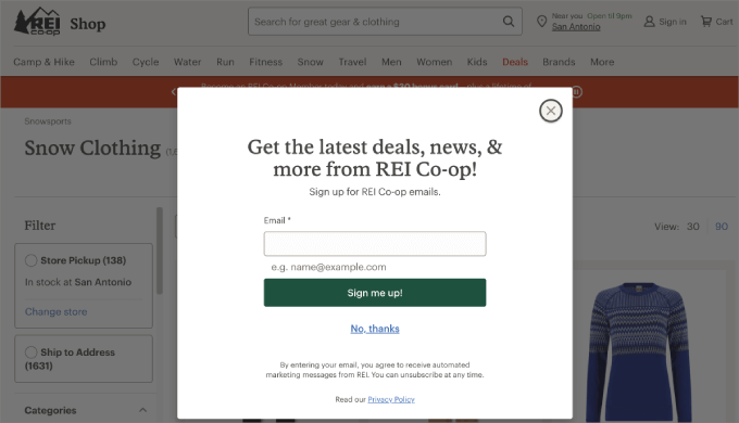 ventana emergente de generación de leads de ropa de invierno