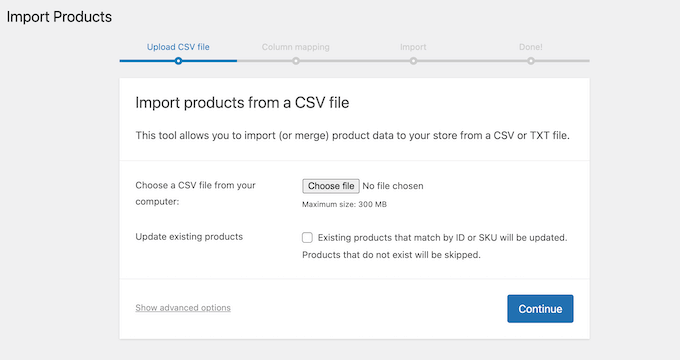 The WooCommerce product import tool