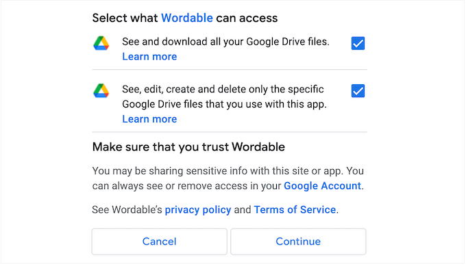 Giving Wordable access to your Google Drive Giving Wordable access to your Google Drive