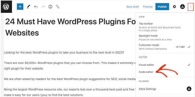 Opening the WordPress code editor Opening the WordPress code editor