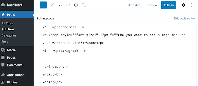 Unwanted HTML tags and WordPress in the code editor Unwanted HTML tags and WordPress in the code editor