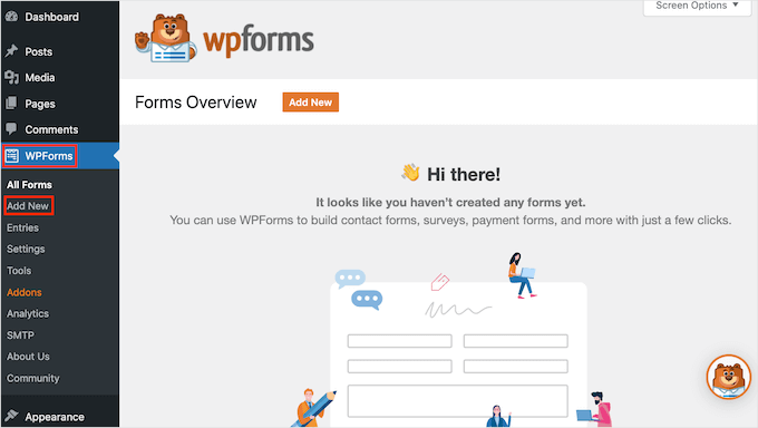 Creating a new WordPress form Creating a new WordPress form