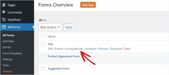 Click the survey results option