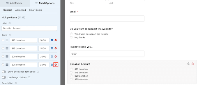 Deleting fields from a WordPress form Deleting fields from a WordPress form