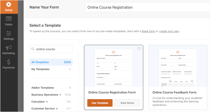Szablon rejestracji kursu online