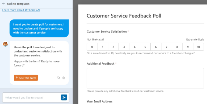 Preview of AI form builder
