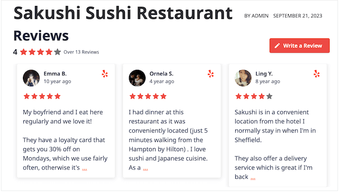 An example of a Yelp review, created using Smash Balloon An example of a Yelp review, created using Smash Balloon