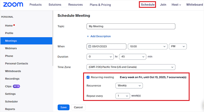 Planowanie spotkania Zoom