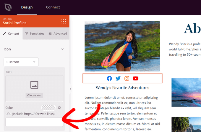 Add social profile URL and choose icon Add social profile URL and choose icon