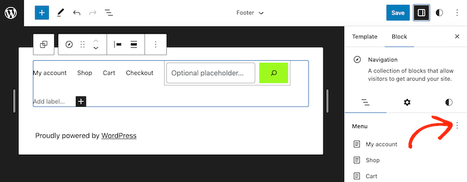 Aggiungere un menu di navigazione a un modello di footer in WordPress