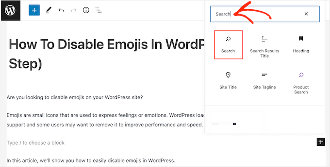 Adding the Search block to a WordPress page or post Adding the Search block to a WordPress page or post
