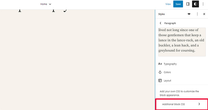 CSS personalizado de estilos de bloco
