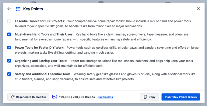AI Generated 'Key Points' Content Summary Using AIOSEO