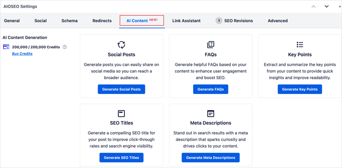 AIOSEO Settings - AI Content Tab
