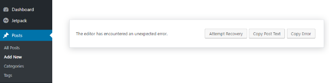 Blockeditor abgestürzt