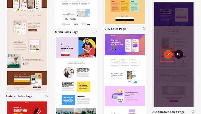 Selecting a professionally-designed SeedProd page layout Selecting a professionally-designed SeedProd page layout